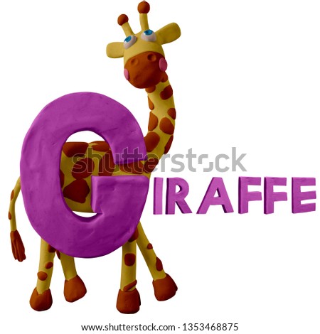 Animals alphabet ABC handmade with plasticine. “G” letter with giraffe. Isolated on white background – Image