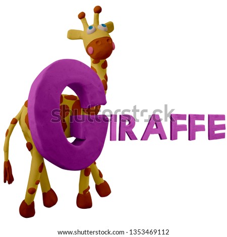 Animals alphabet ABC handmade with plasticine. “G” letter with giraffe. Isolated on white background – Image