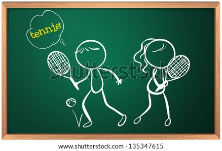 Illustration of a board with a drawing of a girl and a boy playing tennis