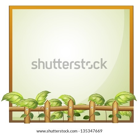 Illustration of an empty frame with a wooden fence and vine plants on a white background