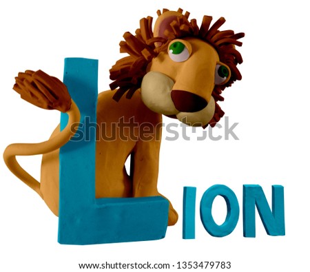 Animals alphabet ABC handmade with plasticine. “L” letter with lion. Isolated on white background – Image