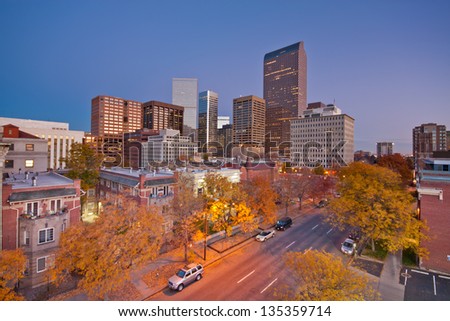 Downtown Denver Skyline at Dawn With Autumn Colors