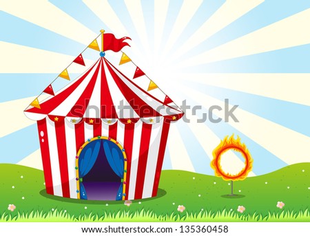 Illustration of a circus tent and the ring with fire