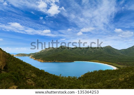 Wineglass Bay in Tasmania, Australia during the day Royalty-Free Stock Photo #135364253