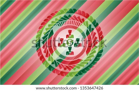 business teamwork and money icon inside christmas colors style emblem.