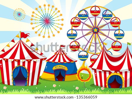 Illustration of a carnival with stripe tents