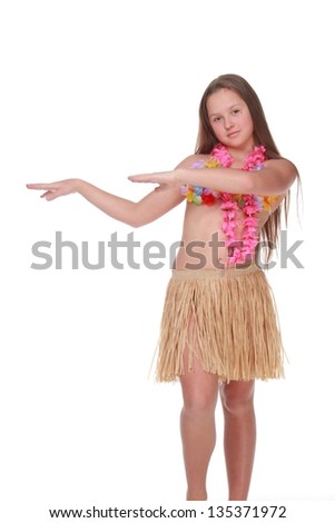 Studio portrait of lovely girl in hawaii costume on Holiday theme