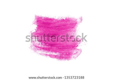 Smear and texture of lipstick or acrylic paint isolated on white background. Stroke of lipgloss or liquid nail polish swatch smudge sample. Element for beauty cosmetic design. Pink color