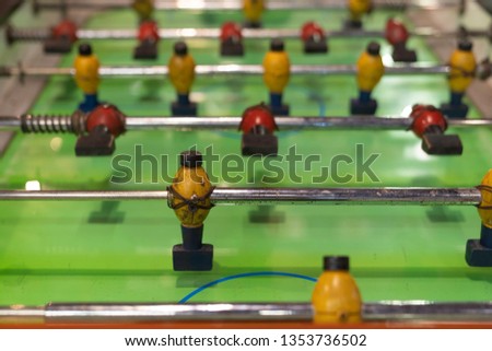 Close up, Old vintage wood football table game.
