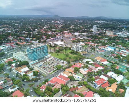 Central road in Managua city aerial drone view