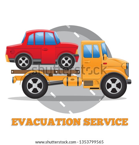 Evacuation car. Side view. Vector illustration. Isolated on white background.