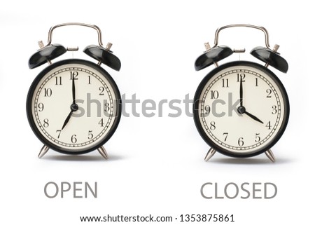 Sign showing business opening hours Isolated on white background Close-up
