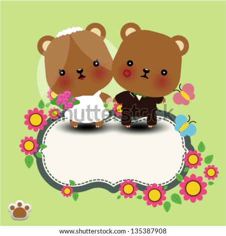 Vector illustration of wedding teddy bears with place for texrt