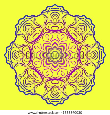 Mandala Floral Ornament. Pattern For Posters, Banners. Vector Illustration. Yellow purple gradient color.