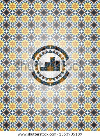 chart icon inside arabesque emblem background. arabic decoration.