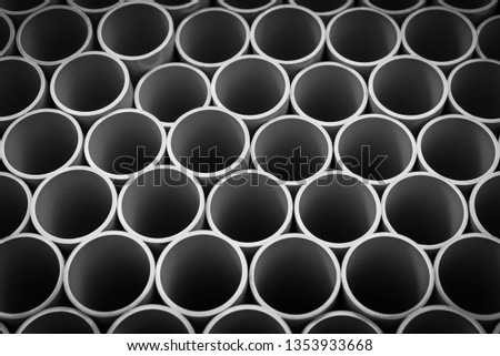 Gray pipeline. Plastic PVC pipe. Construction background