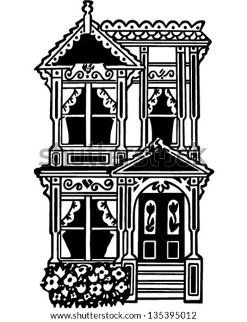 Victorian Row House - Retro Clip Art Illustration