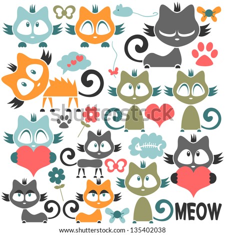 Set of cute kitty illustrations