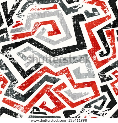 abstract grunge red curved lines seamless pattern (raster version)