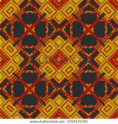 Cross stitch- abstract art. Fashion geometry- ornament mosaic. Textile decor- embroidery pattern.
