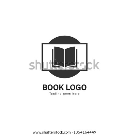 Book logo template design. Book logo with modern frame isolated on white background