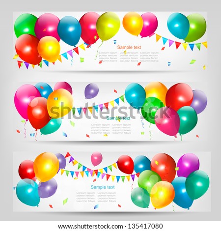 Holiday banners with colorful balloons. Vector.