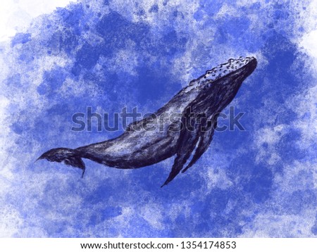 Whale on a blue background. cartoon, digital paint.