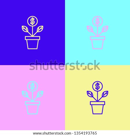Pop art illustrtaion four styles Dollar plant vector icon sign symbol. Money tree