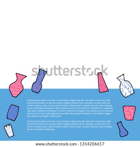 Banner template with flowers vases in doodle style. Vector illustration. 