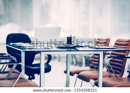 Desk with documents prepared by the beginning of business negotiation
