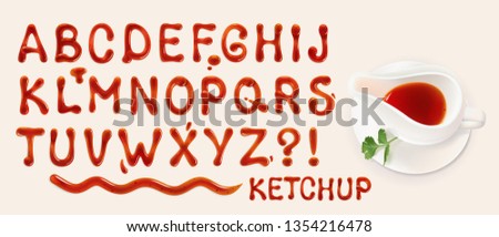 ketchup font. set of vector letters of tomato sauce Royalty-Free Stock Photo #1354216478