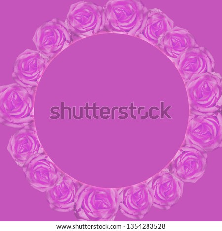 Cute branding mockup with flowers on purple background and violet field for text, photo or picture.