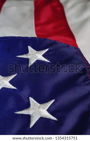                                Flag of the United States of America close up stitches stars and stripes