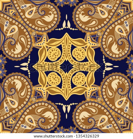 Colorful oriental mosaic square rug with a traditional geometric ornaments and floral motifs. Patterned carpet with a border frame. Cross stitch template for pillows