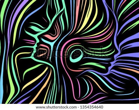 Inner Geometry series. Creative arrangement of Human Face rendered in traditional woodcut style as a concept metaphor on subject of human soul, internal drama, art, poetry and spirituality