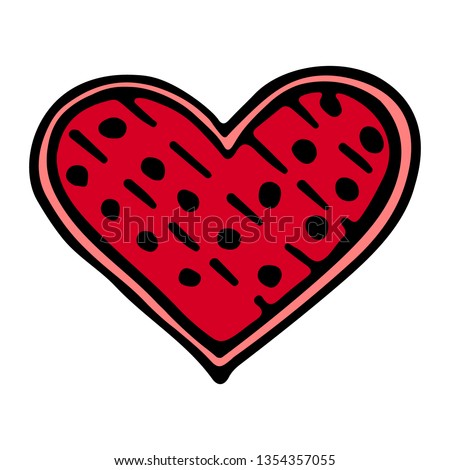 Heart icon pink hand drawn with ink and brush with decorative patterns. Love and marriage symbol. Elements for wedding, engagement and Valentine’s day design. Isolated on white background