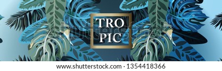 Horizontal banner with tropical leaves