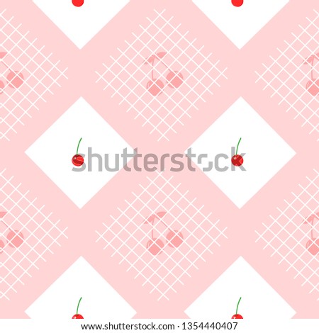 Seamless pattern of cherry with white  Square on pink background.