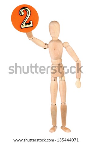Wooden dummy and number 2 isolated on white background