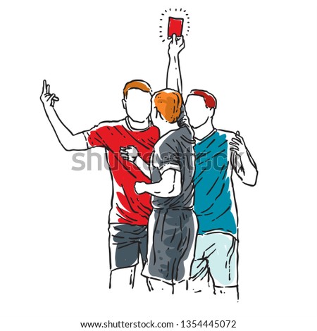 footballer player get red card line art style illustration