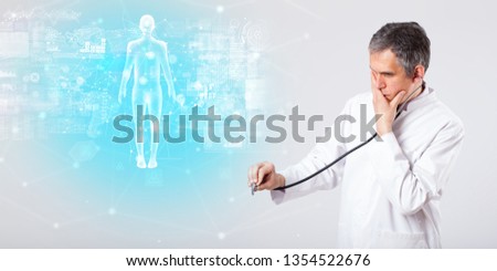 Middle aged scientist with full body map concept 