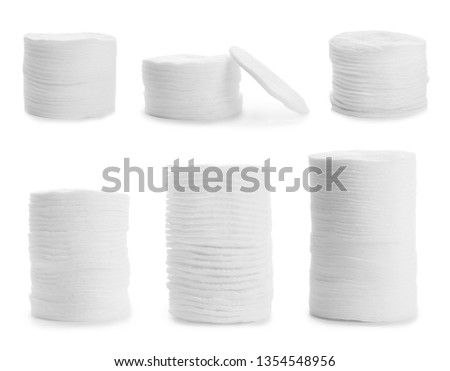 Set of stacked cotton pads on white background Royalty-Free Stock Photo #1354548956
