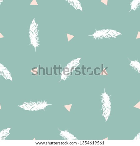 Feather seamless pattern in boho colors vector illustration