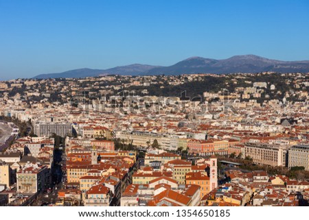 Nice city aerial view cityscape in France.