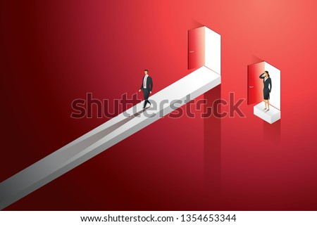 Business different inequal career opportunities between man woman. illustration Vecto Royalty-Free Stock Photo #1354653344
