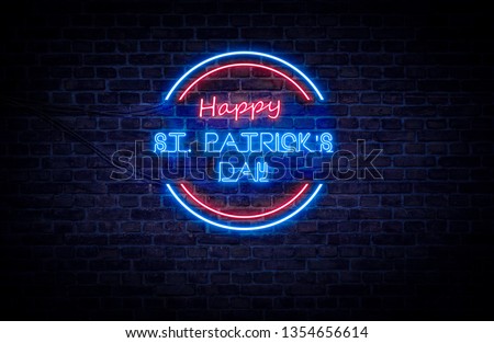 A red and blue neon light sign that reads:
Happy St Patrick's Day