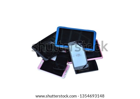 broken mobile phone,old phone,broken screen phone, isolate