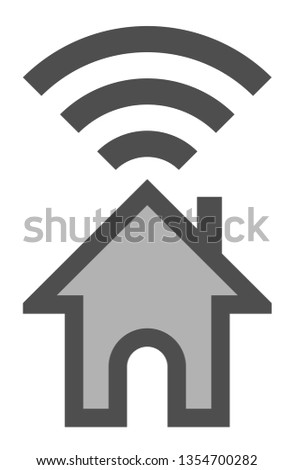 Home wifi symbol icon - gray with outline, isolated - vector illustration