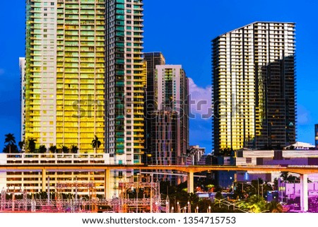 Skyscrapers in Miami at sunset. Southern Florida, USA