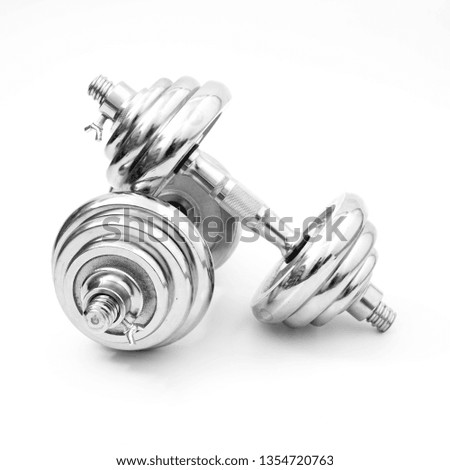 silver iron dumbbell isolated on white background